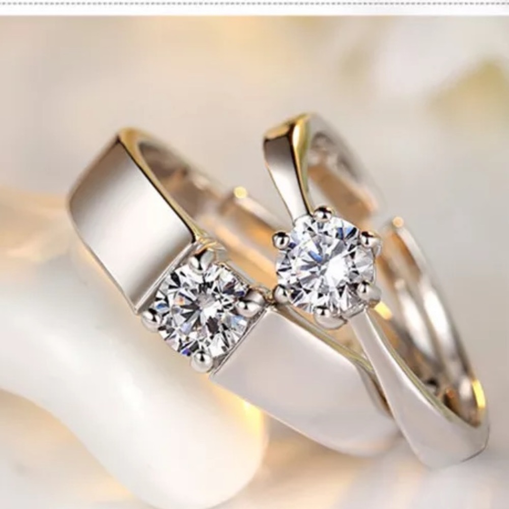 New stamped sterling silver couple diamond ring - Picture 1 of 7